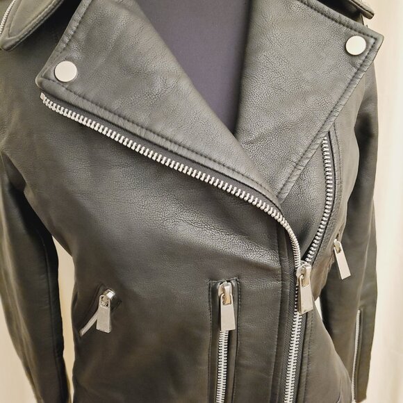 Zuiki Brand Vegan Leather Black Motorcycle Jacket - Picture 2 of 3